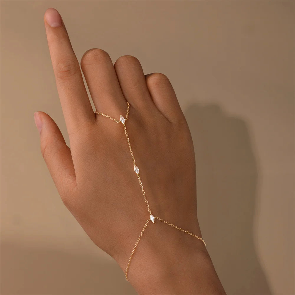 ROXI 925 Sterling Silver Heart/Star Zircon Bracelet With Finger Design For Women Hand Chain Accessories Party Jewelry Gift