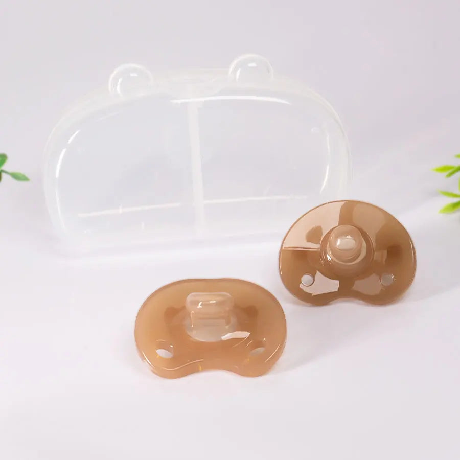 2 Pcs Baby Silicone Pacifier Set With Bear Storage Box Flat and Round Nipple Head For day and night Use Set
