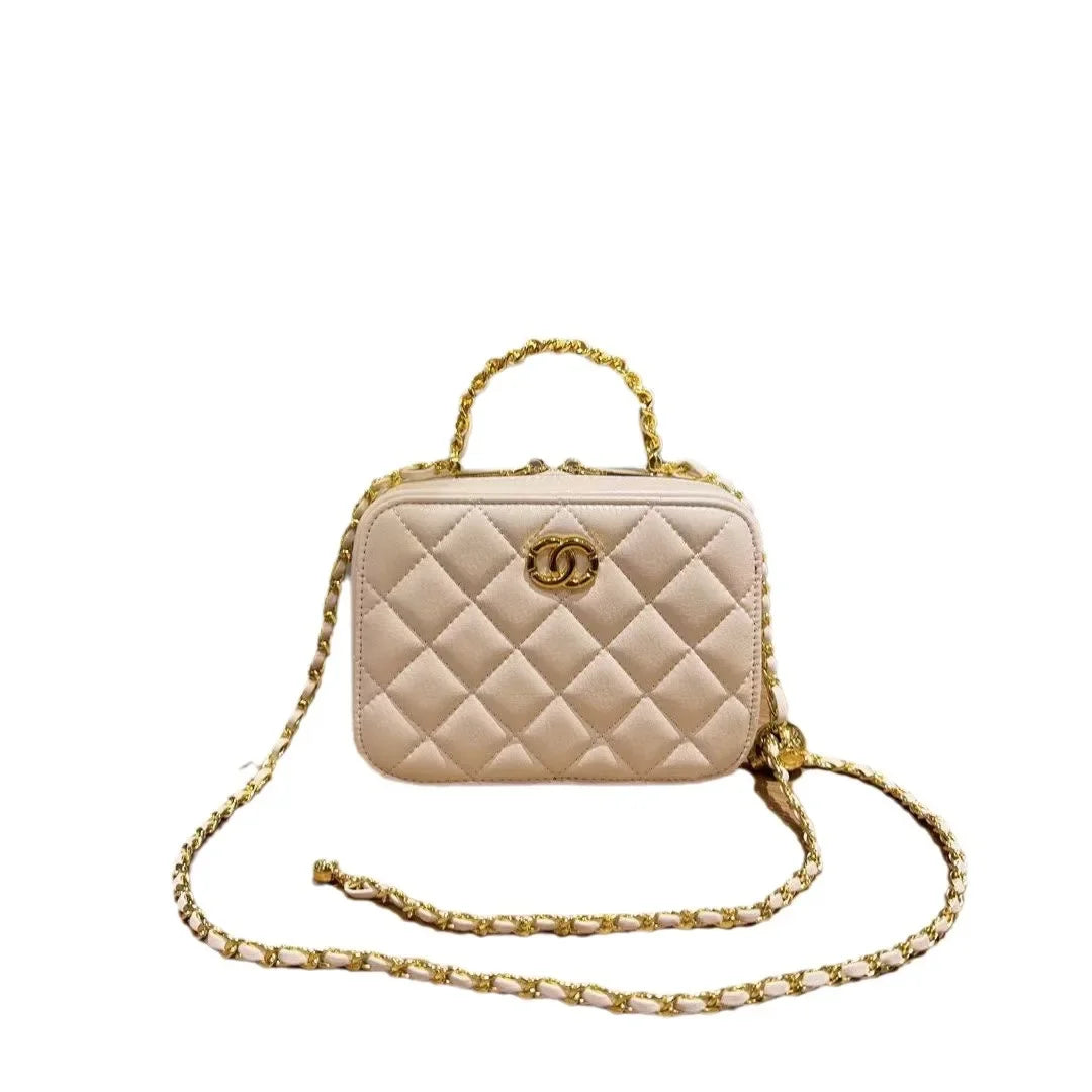 2024 New Styleargyll Genuine Leather Tweed Box Bag Women's High-end Feel Chain Fashionable Versatile Shoulder Crossbody Bag