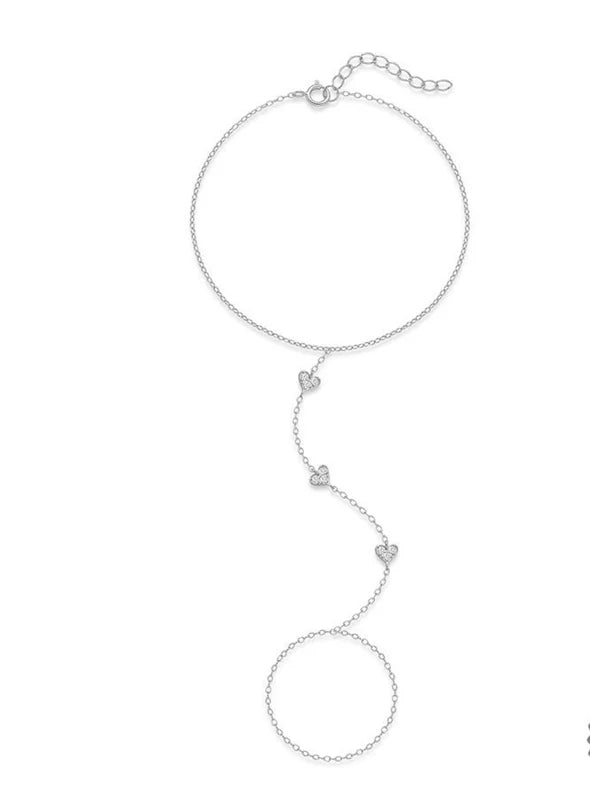 ROXI 925 Sterling Silver Heart/Star Zircon Bracelet With Finger Design For Women Hand Chain Accessories Party Jewelry Gift
