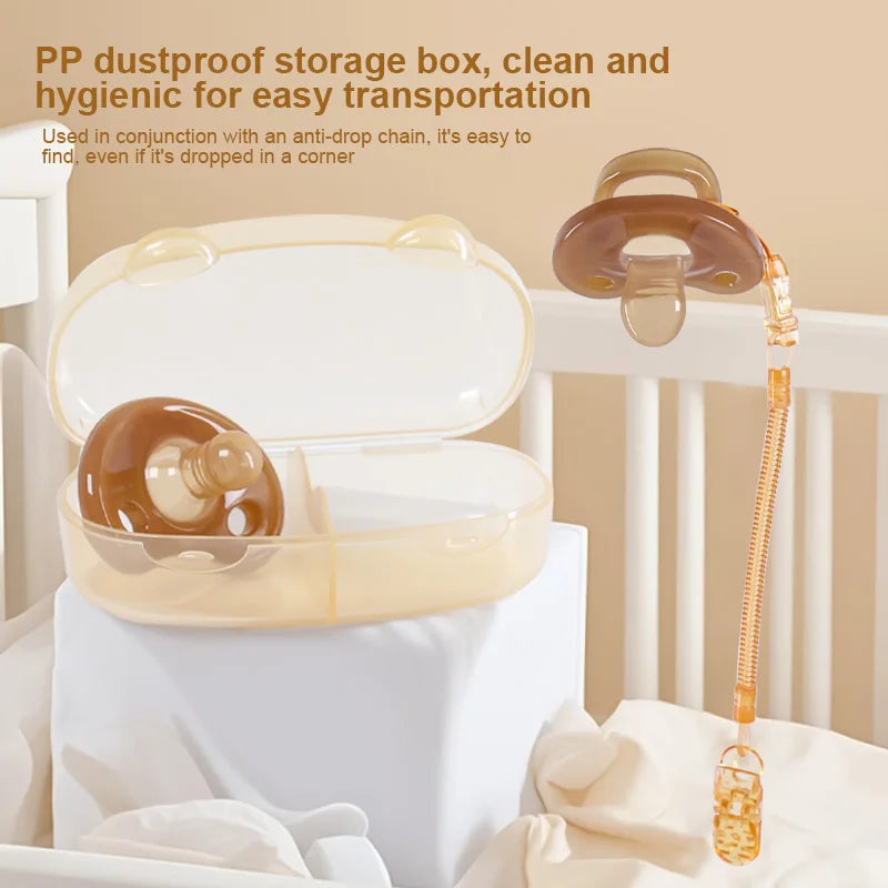 2 Pcs Baby Silicone Pacifier Set With Bear Storage Box Flat and Round Nipple Head For day and night Use Set