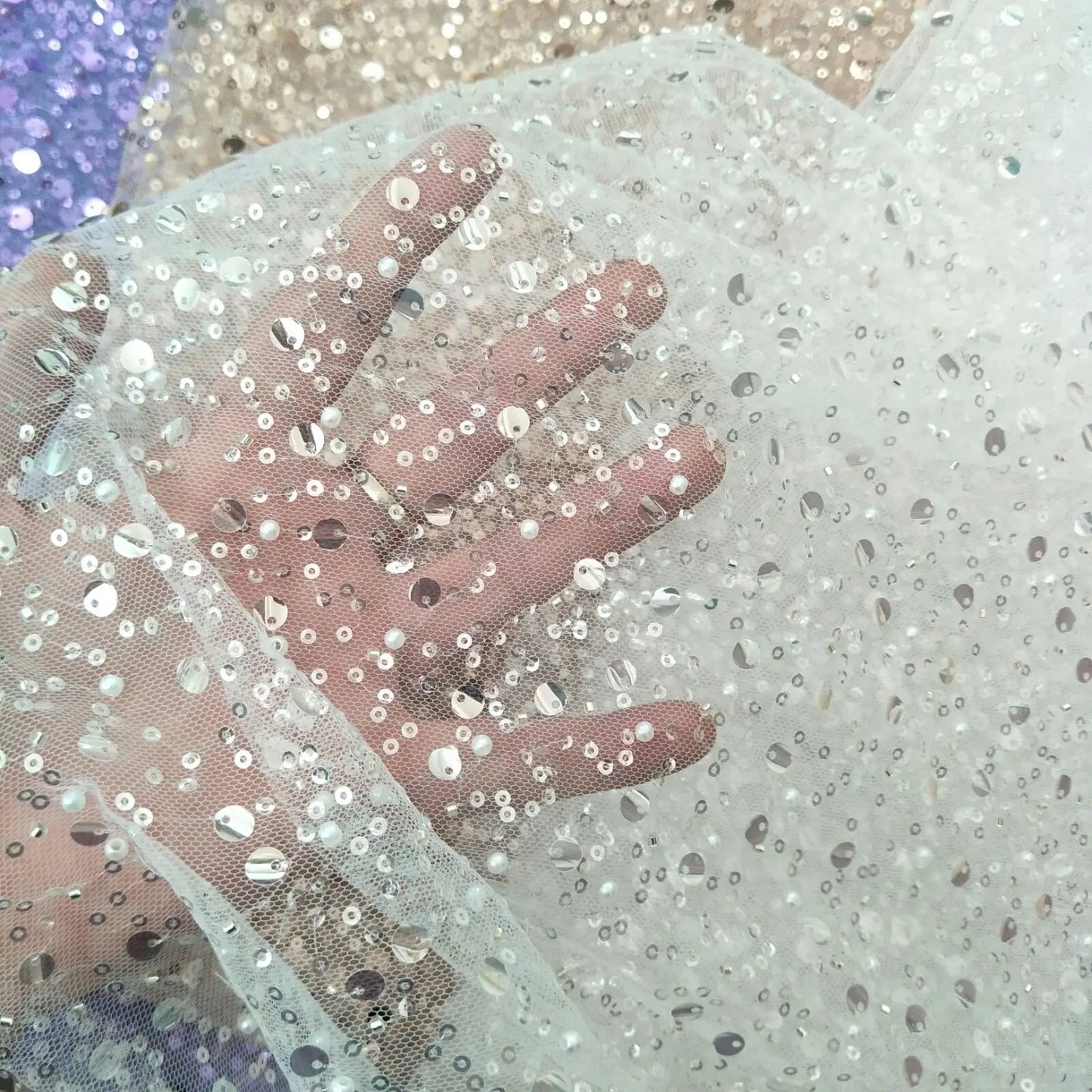 20 Colors beauty wedding dress beading fashion dress lace fabric with pearls 130cm width bridal lace fabric sell by yard