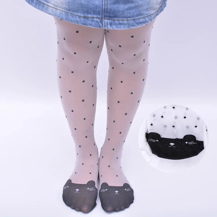 Spring Summer Tights for Girls Cartoon Thin Silk Pantyhose Kids Candy Color Dot Dance Stocking Child Girls Tights with Cats