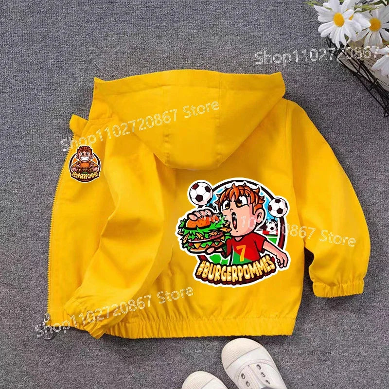 Burgerpommes Icrimax Kid Jacket Boy Anime Cartoon Windbreaker Hooded Trendy Cool Waterproof Top Coat Children's Clothing Gifts