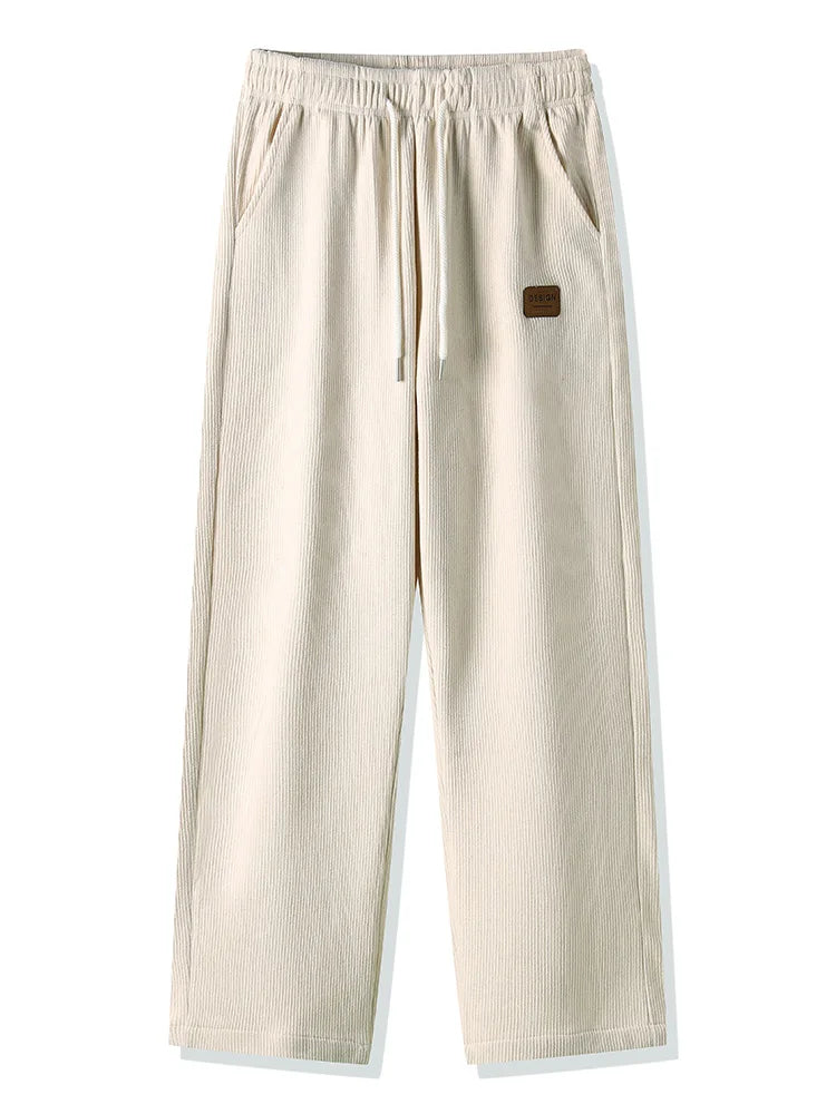 Winter Thick Warm Corduroy Sweatpants Men Fleece Liner Drawstring Straight Loose Track Pants Male Casual Fleece Thermal Trousers