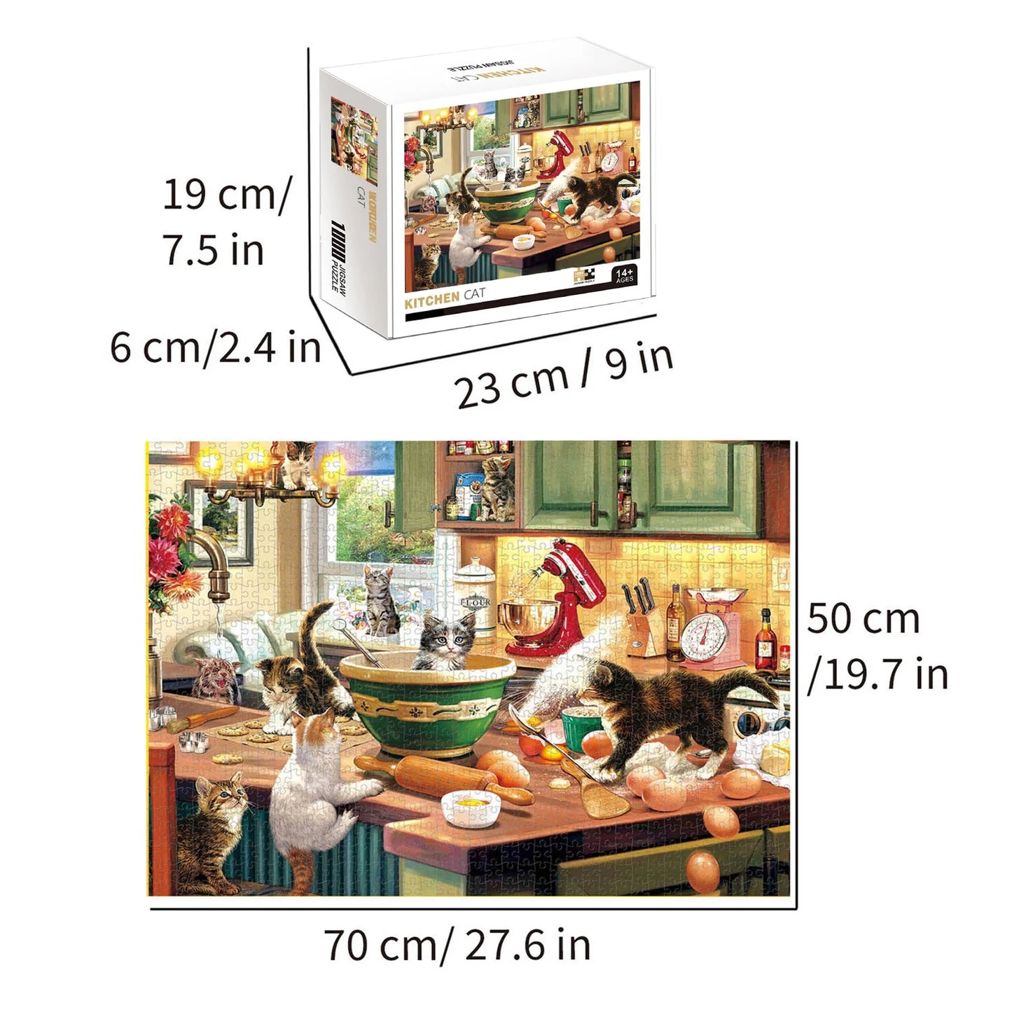 1000 Pieces Kitchen Cat Jigsaw Puzzles for Adults Home Decor Games Family Fun Floor Puzzles Educational Toys for Kids