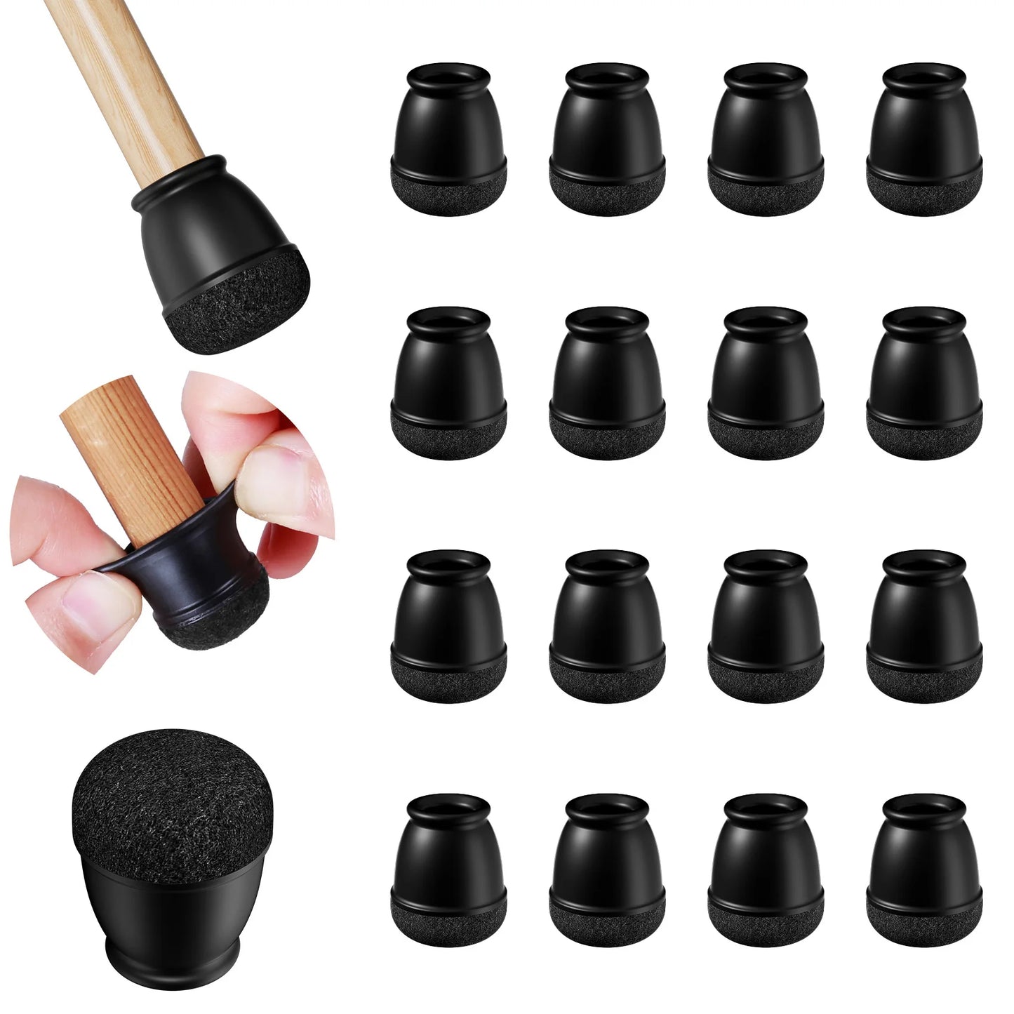 16PCS Chair Leg Protectors Anti- Slip Silicone 360°Felt Pad Bottom Wrapped Thickening Furniture Leg Cover for Hardwood Floors