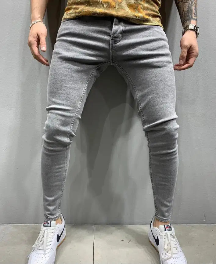 Mens Skinny Ripped jeans Slim scarification Blue Denim Pencil Pants Street hip-hop denim trousers fashion cowboy clothing men