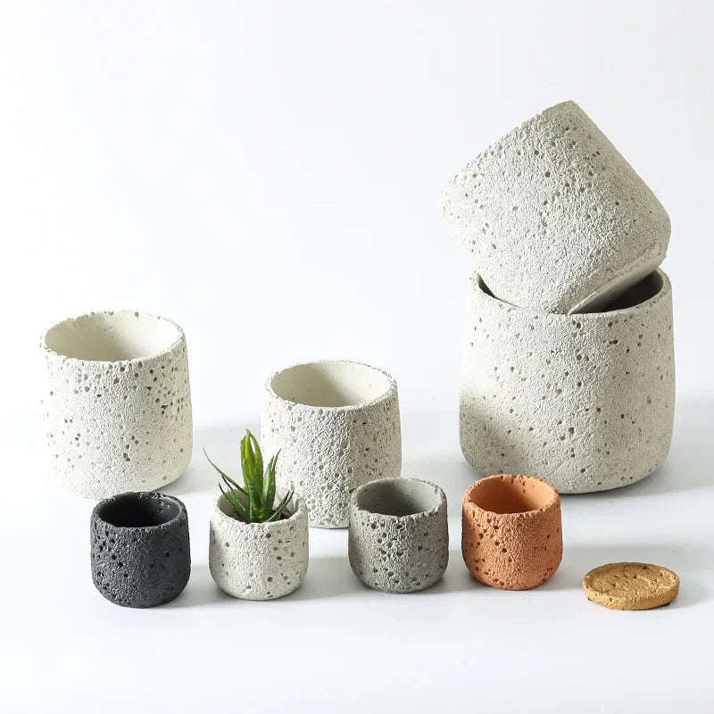 Nordic cement flowerpot simple personality creative imitation volcanic stone indoor succulent potted green plant flowerpot