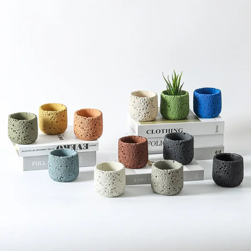 Nordic cement flowerpot simple personality creative imitation volcanic stone indoor succulent potted green plant flowerpot