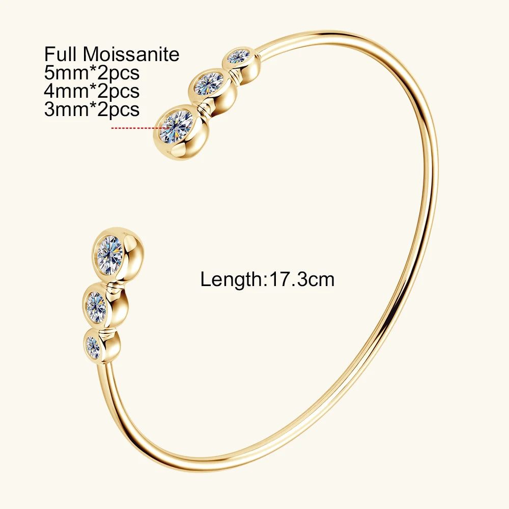 Sweetrain 0.5CT Moissanite Bangle for Women 5mm Lab Created Diamond Bracelet 100% Real 925 Sterling Silver Opening Cuff Bangle