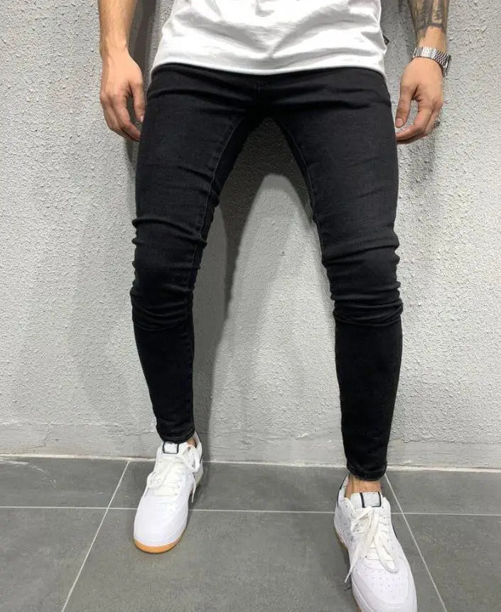 Mens Skinny Ripped jeans Slim scarification Blue Denim Pencil Pants Street hip-hop denim trousers fashion cowboy clothing men