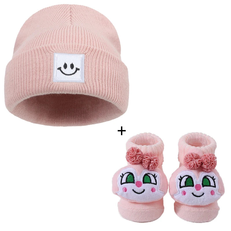 3pcs Cotton Baby Hat Newborn Sock Cartoon 3D Doll Set Crochet Beanie Infant Boy Girl Cap Baby Stuff Children Accessories 0-6 M