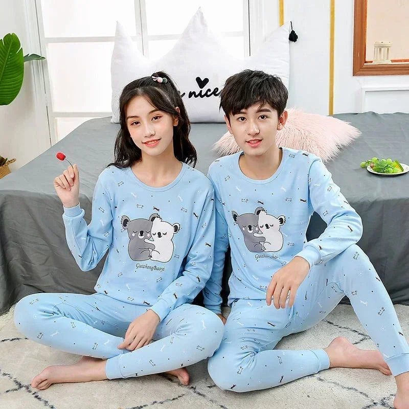 Teenager Boys Animal Cat Pajamas Children's Sleepwear for 12 14 16 Years Kids Pyjamas Cartoon Homewear Cotton Girls Pijamas Suit