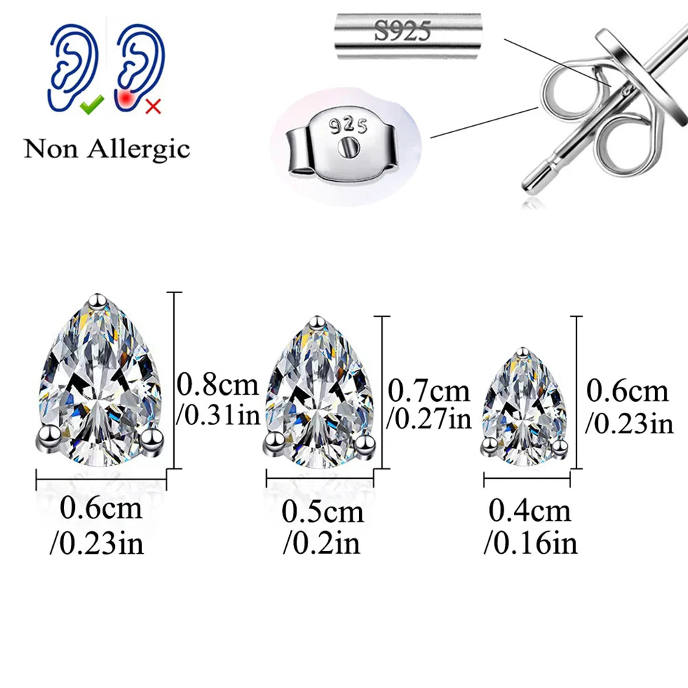 QooLady S925 Sterling Silver Shiny Cubic Zirconia Water Drop Stud Earrings for Women Trendy Party Jewelry Accessories Gift SE127