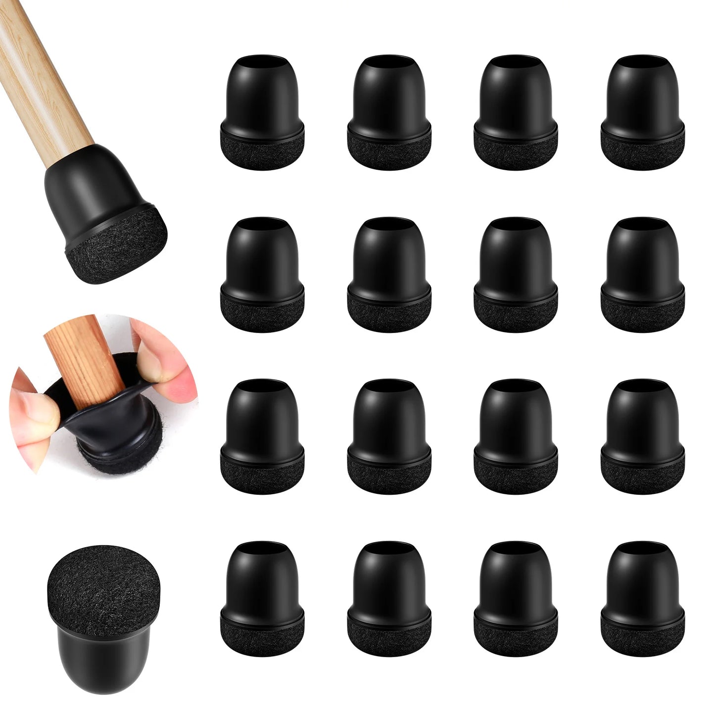 16PCS Chair Leg Protectors Anti- Slip Silicone 360°Felt Pad Bottom Wrapped Thickening Furniture Leg Cover for Hardwood Floors