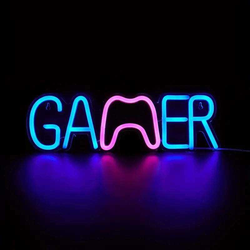 Gamepad Shaped LED Neon Sign for Gamer Room Decor, Gaming Neon Sign for Boys Room Wall Decor, USB Powered Gamer Gifts for Teens