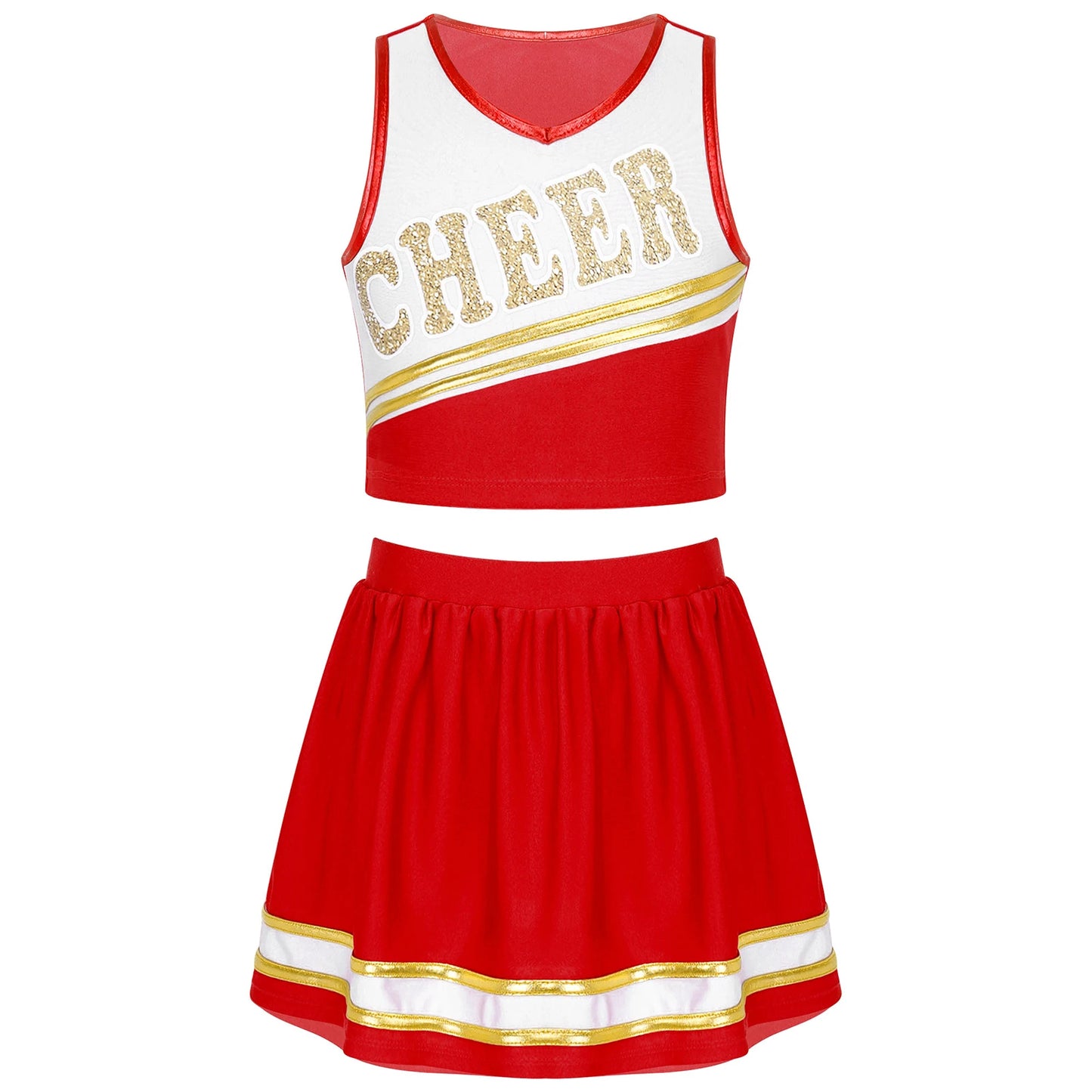 Cheerleader Costume Girls Kids Cheerleading Dance Dresses Pom Pom and Socks Set Cheer School Cosplay Carnival Halloween Clothes