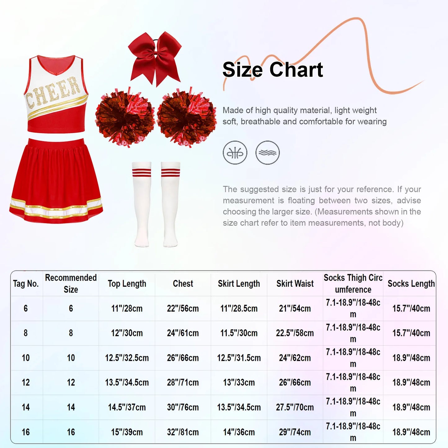 Cheerleader Costume Girls Kids Cheerleading Dance Dresses Pom Pom and Socks Set Cheer School Cosplay Carnival Halloween Clothes
