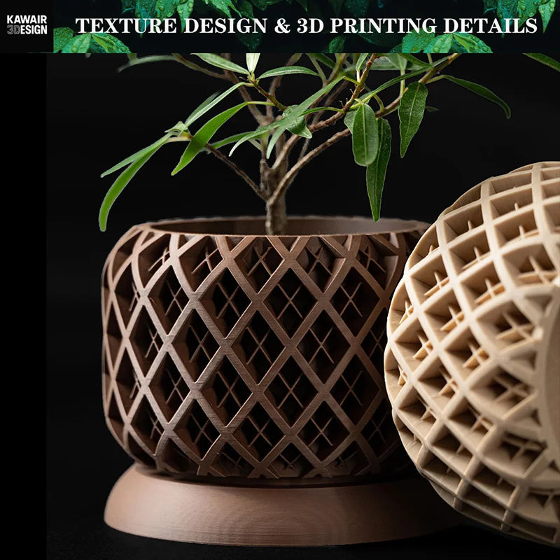 3D Printed Biodegradable Irregular Geometry Flower Pot - Textured Linear bonsai pots for Home Decoration & Gift (Eco-Friendly)
