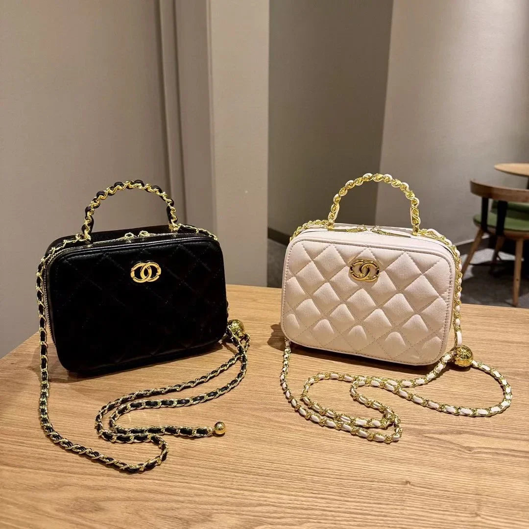 2024 New Styleargyll Genuine Leather Tweed Box Bag Women's High-end Feel Chain Fashionable Versatile Shoulder Crossbody Bag