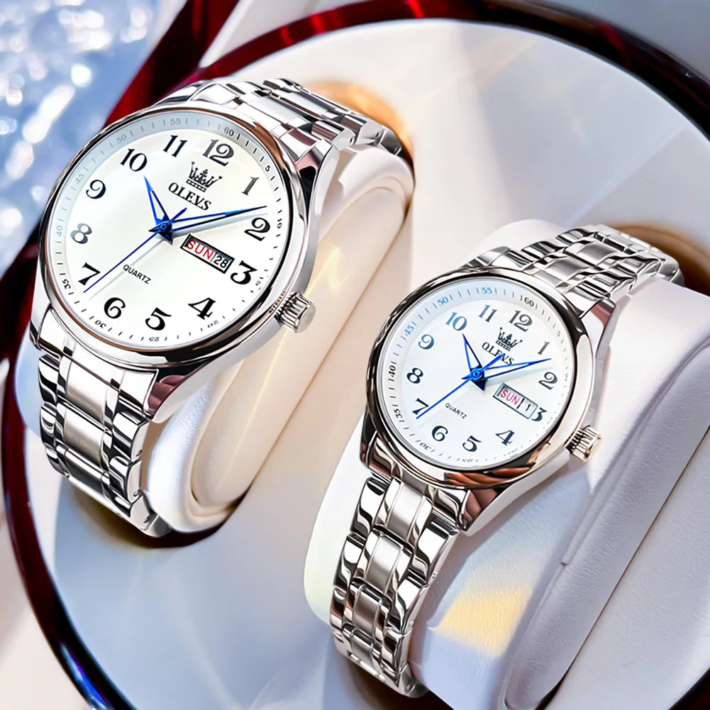 OLEVS 5567 Couple Watches Waterproof Luminous Wristwatch for Lover Date Men‘s and Women's Wristwatch Simple Fashion