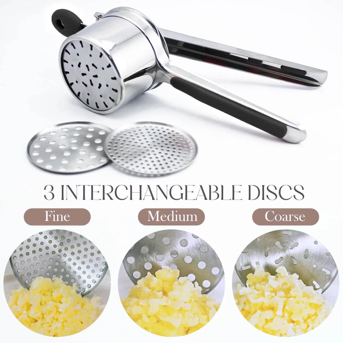Potato Ricer 15 oz with 3 Interchangeable Discs Manual Mash Potato Masher Stainless Steel Kitchen Tool | Spaetzle Maker Press