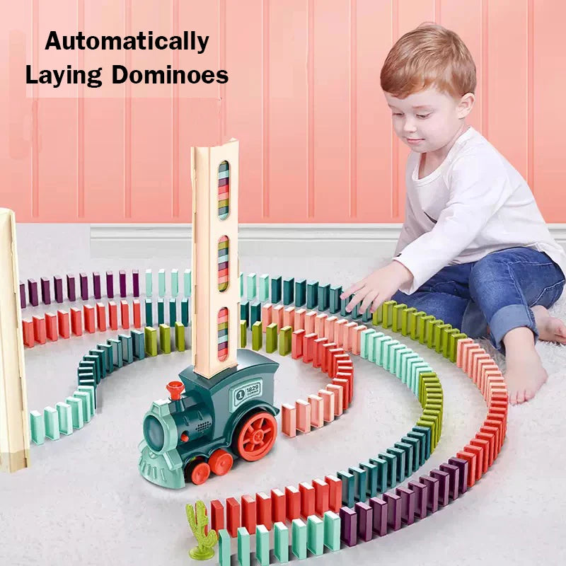 60 Pcs Domino Train Set Automatic Domino Laying Train Educational Toy for Early Learning Perfect Boys Gift and Creative Play