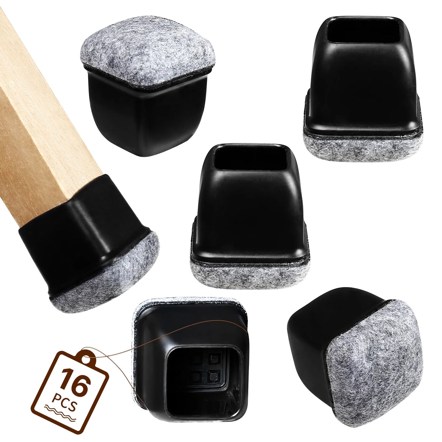 16PCS Chair Leg Protectors Anti- Slip Silicone 360°Felt Pad Bottom Wrapped Thickening Furniture Leg Cover for Hardwood Floors