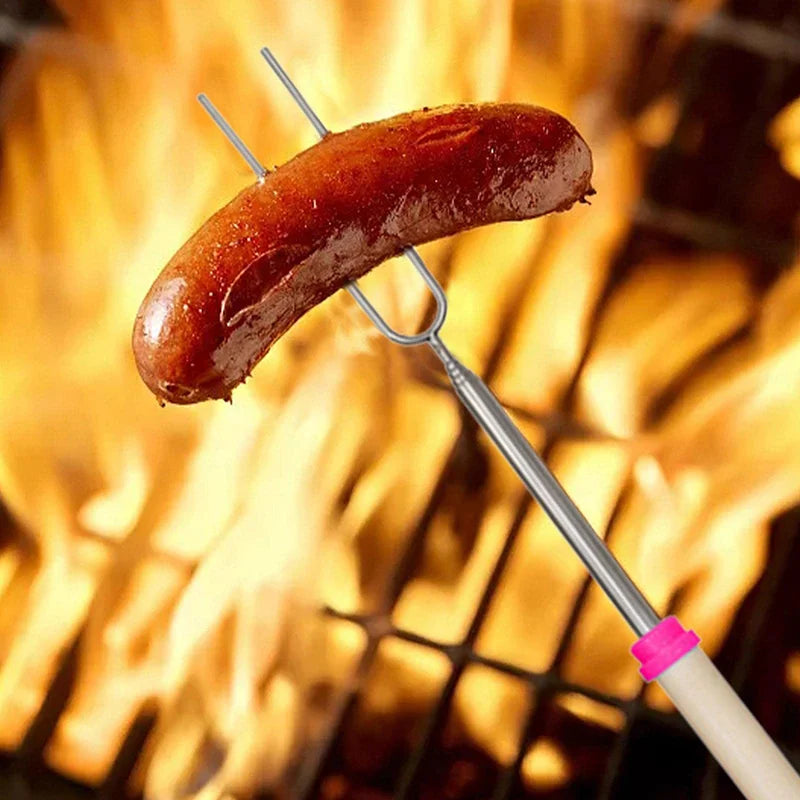8Pcs Telescoping Barbecue Fork Stainless Steel Double Metal Skewers Roasting Stick Smores Skewer for Hot Dog BBQ Picnic Camping
