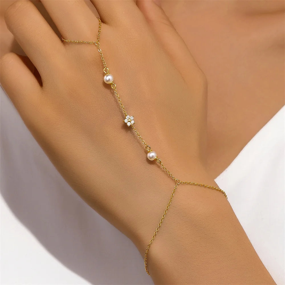 ROXI 925 Sterling Silver Heart/Star Zircon Bracelet With Finger Design For Women Hand Chain Accessories Party Jewelry Gift