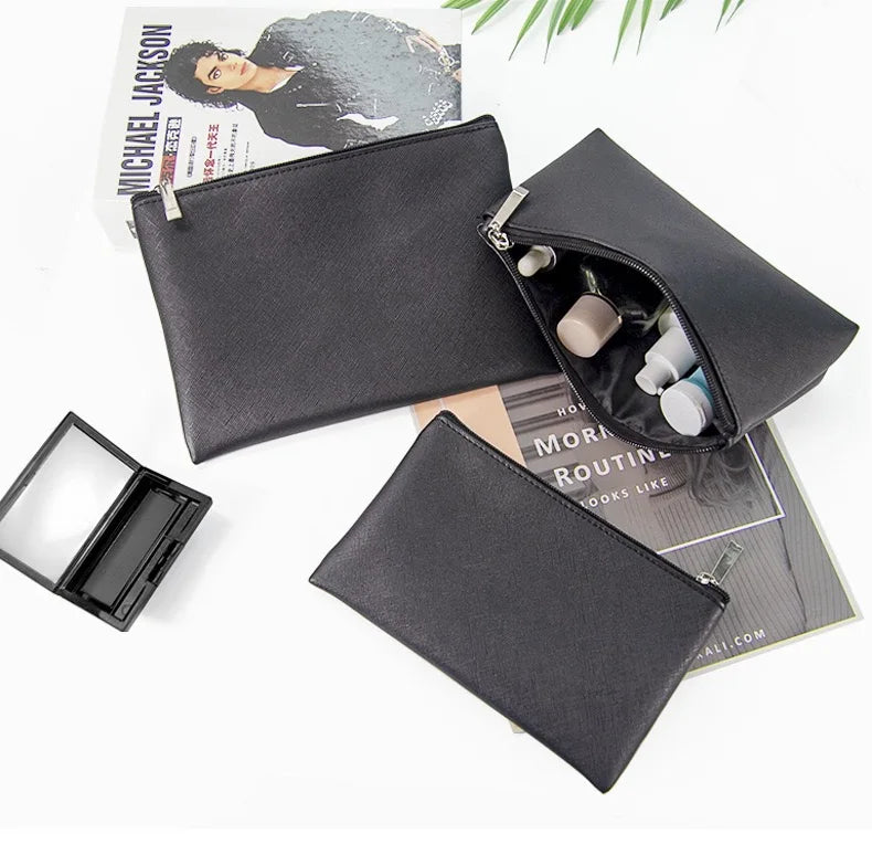 Customized Name PU Cosmetic Bag Large Capacity Three-Piece Set Women's Storage Bag Portable Lipstick Waterproof Wash Bag