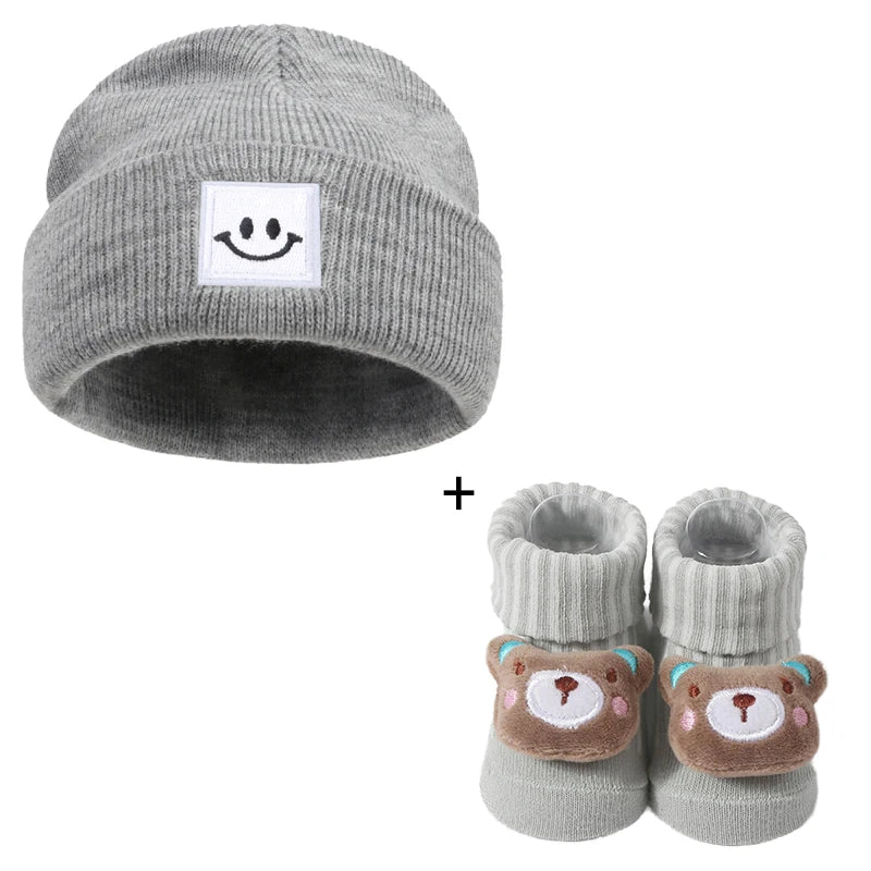 3pcs Cotton Baby Hat Newborn Sock Cartoon 3D Doll Set Crochet Beanie Infant Boy Girl Cap Baby Stuff Children Accessories 0-6 M