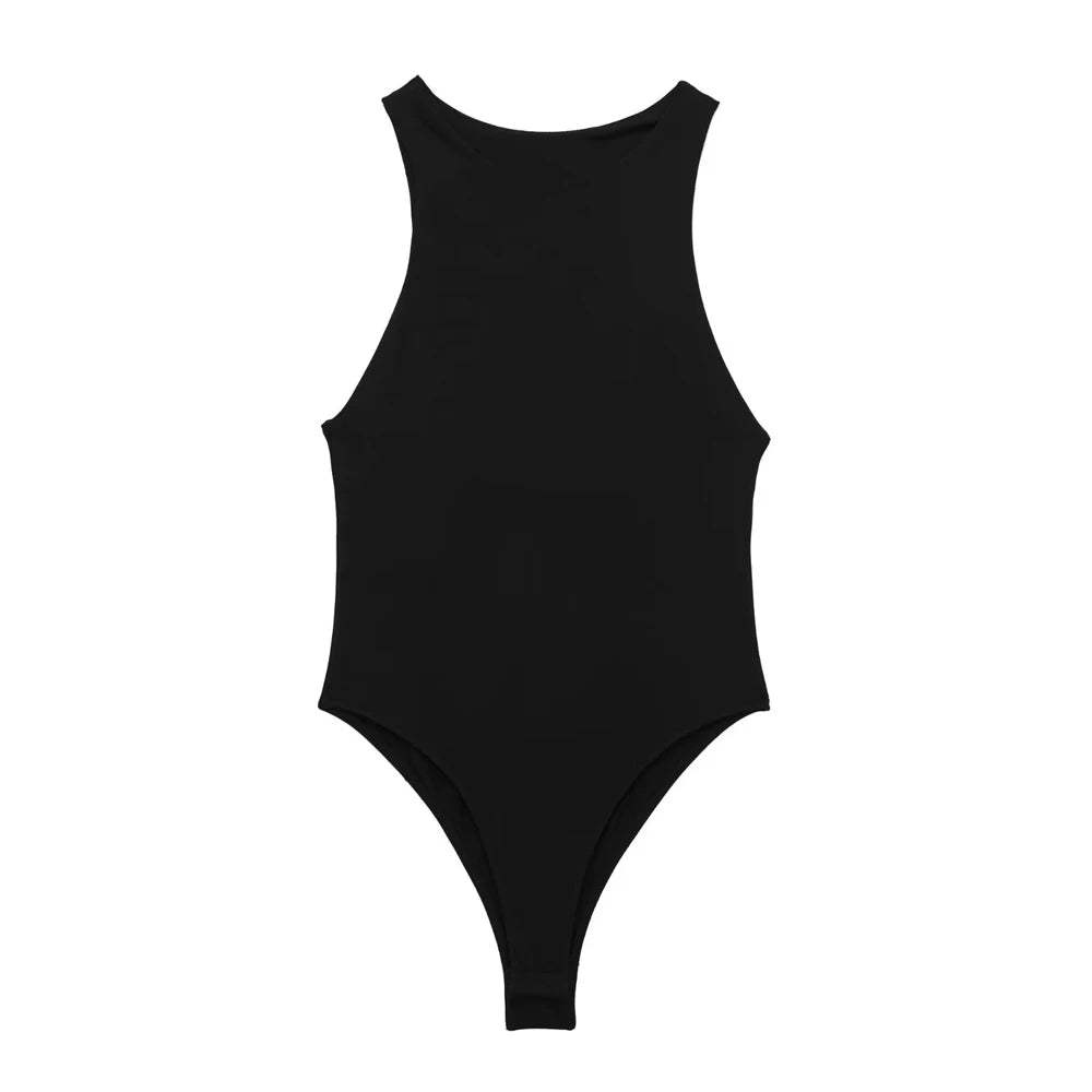 Women Fashion With Halter Neck Skinny Bodysuit Sexy Sleeveless Snap-button Female Playsuits Mujer