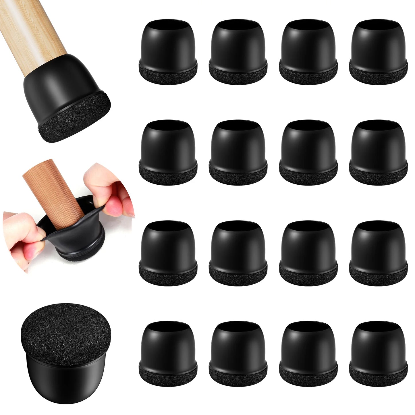 16PCS Chair Leg Protectors Anti- Slip Silicone 360°Felt Pad Bottom Wrapped Thickening Furniture Leg Cover for Hardwood Floors