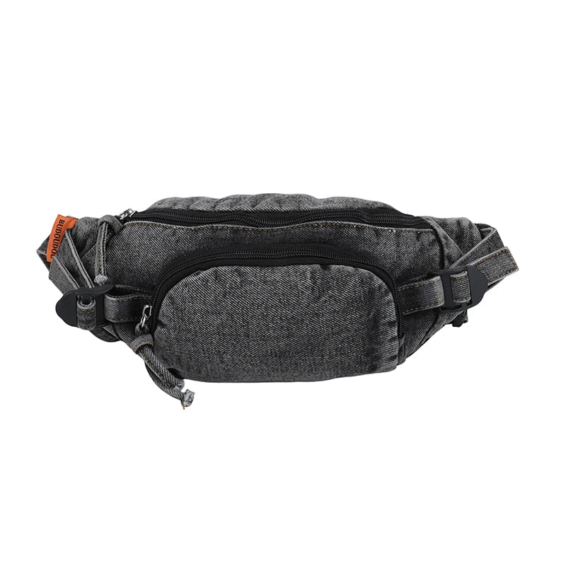 Denim Zipper Waist Packs 2025 Hot Selling Nylon Solid Color Neutral Style Casual Chest Bag Soft Versatile Simple Crossbody Bag