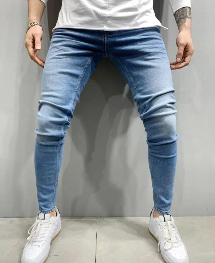 Mens Skinny Ripped jeans Slim scarification Blue Denim Pencil Pants Street hip-hop denim trousers fashion cowboy clothing men