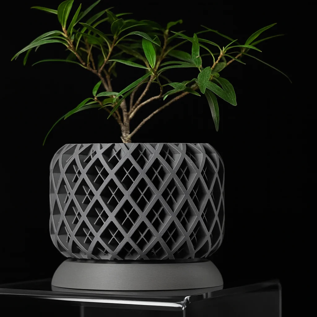 3D Printed Biodegradable Irregular Geometry Flower Pot - Textured Linear bonsai pots for Home Decoration & Gift (Eco-Friendly)