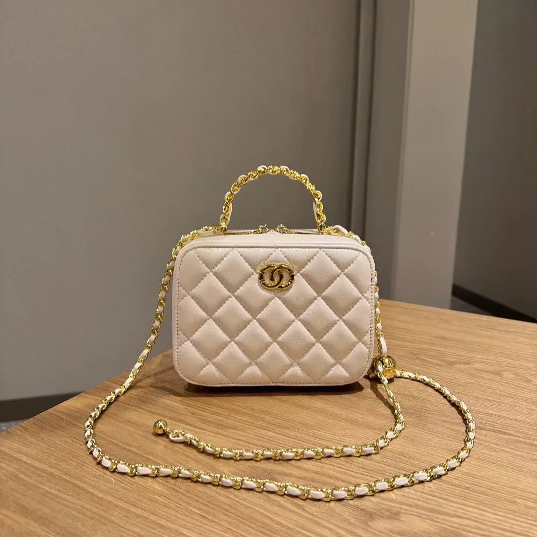 2024 New Styleargyll Genuine Leather Tweed Box Bag Women's High-end Feel Chain Fashionable Versatile Shoulder Crossbody Bag
