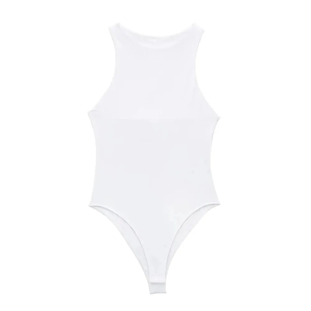 Women Fashion With Halter Neck Skinny Bodysuit Sexy Sleeveless Snap-button Female Playsuits Mujer