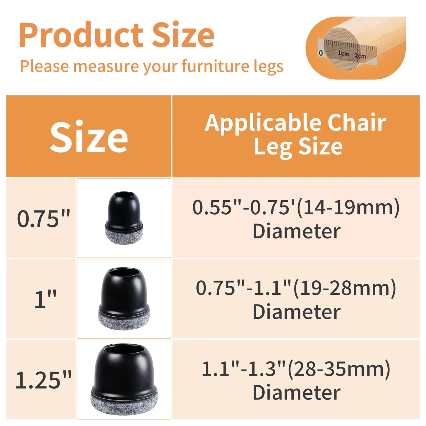 16PCS Chair Leg Protectors Anti- Slip Silicone 360°Felt Pad Bottom Wrapped Thickening Furniture Leg Cover for Hardwood Floors