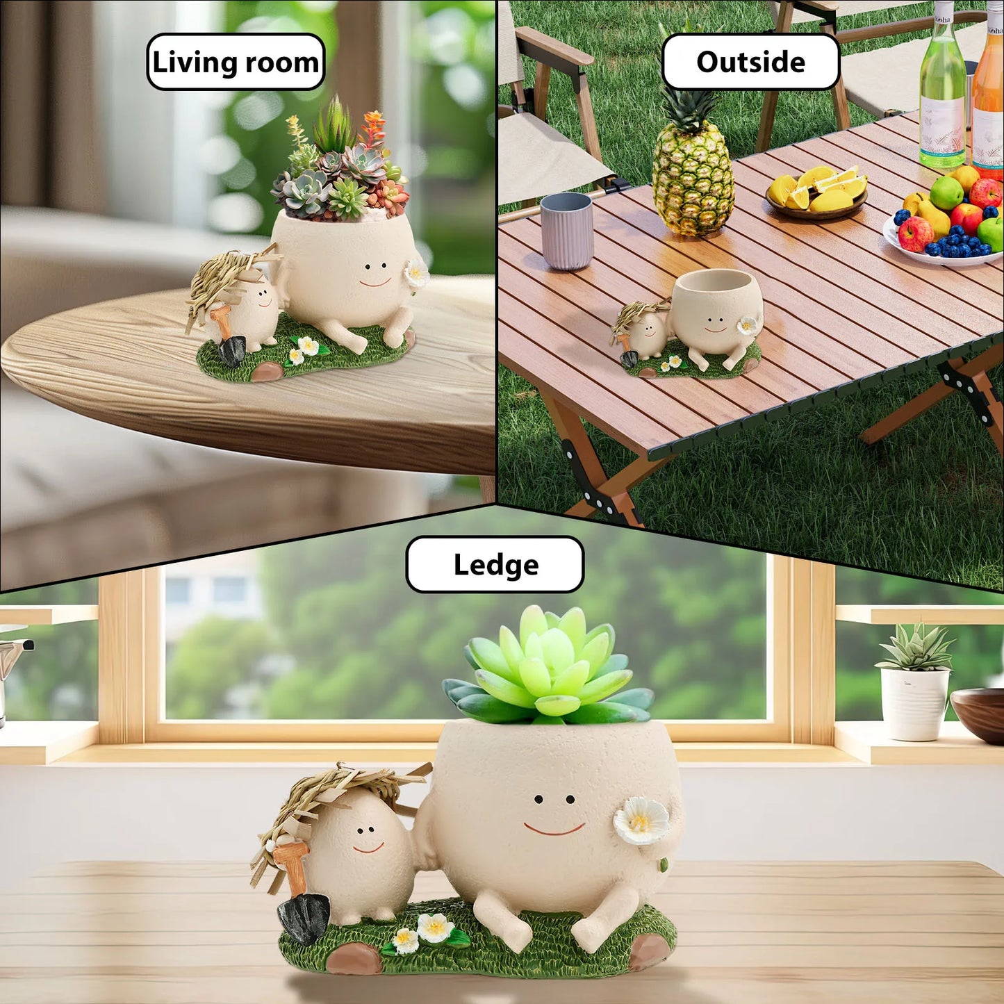 Succulent Pots Smile Face Planter Pot Resin Cute Swing Chair Hanging Creative Flower Planter for Indoor Outdoor Plants