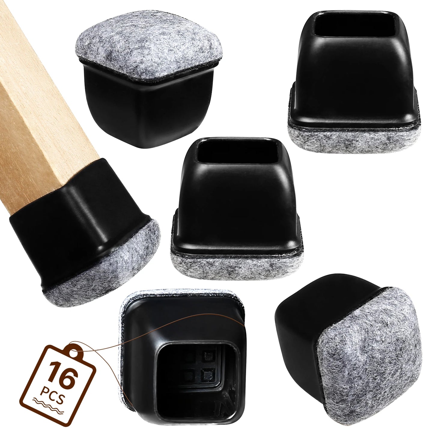 16PCS Chair Leg Protectors Anti- Slip Silicone 360°Felt Pad Bottom Wrapped Thickening Furniture Leg Cover for Hardwood Floors