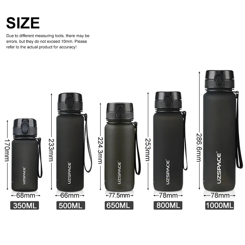 UZ Sports Water Bottle BPA Free Portable Leakproof Shaker Bottle Tritan Plastic Drinkware 500/1000ML Jug for Camping Gym School