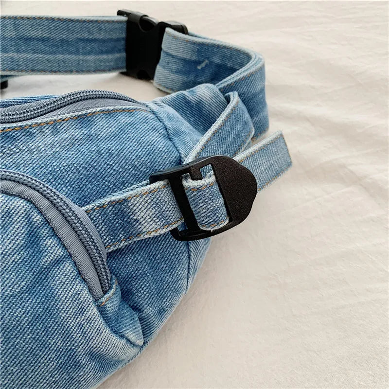 Denim Zipper Waist Packs 2025 Hot Selling Nylon Solid Color Neutral Style Casual Chest Bag Soft Versatile Simple Crossbody Bag