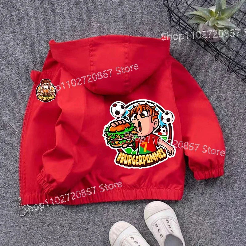 Burgerpommes Icrimax Kid Jacket Boy Anime Cartoon Windbreaker Hooded Trendy Cool Waterproof Top Coat Children's Clothing Gifts