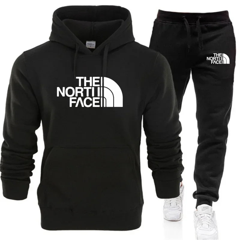 Winter Hoodie Sets Men Fashion Fleece Red Hoodies Black Brand Pants Casual Jogger Suit Tracksuit Sweatshirt