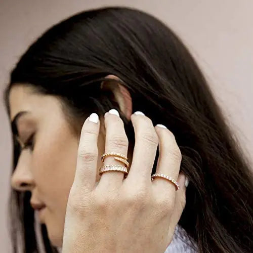 Huitan Real 925 Sterling Silver Gold Color Opening Rings Female Trendy Simple Adjustable Accessories Sparking Engagement Jewelry