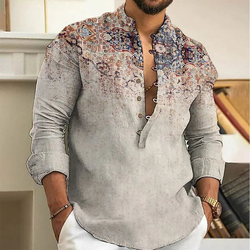 2025 Men's Fashion Spring and Autumn Long sleeved Linen Shirt Button Comfortable Fabric Street Trend