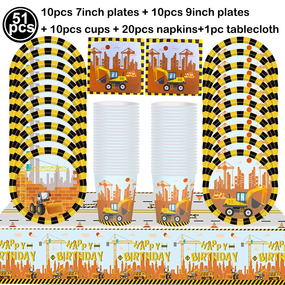 construction truck party tablecloth table runner Engineering excavator theme table cover boy construction birthday party decor